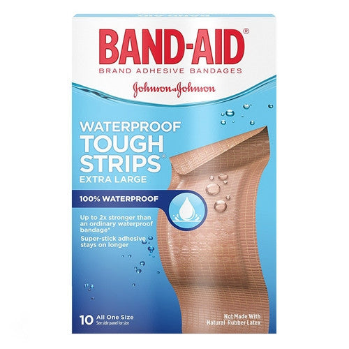 Band-Aid Adhesive Bandages, Extra Large Tough-Strips 100% Waterproof - 10 Ea